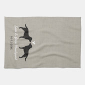 ブラックラブラドールリトリーバーズウィズハートカスタム文字 キッチンタオル (横)