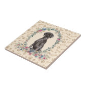 ブラックラブラドールリトリーバー犬の手を印刷フローラかわいい タイル (側面)