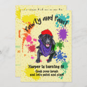 ブラックラブラドールレトリエバーアートバースデーパーティー招待状 招待状 (正面/裏面)