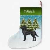 ブラックラブラドールレトリエバーウィンターフォレスト名前をカスタムする スモールクリスマスストッキング (裏面)