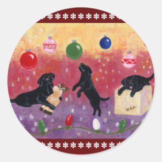 ブラックラブラドールレトリエバークリスマスステッカー ラウンドシール