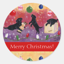 ブラックラブラドールレトリエバークリスマスステッカー ラウンドシール