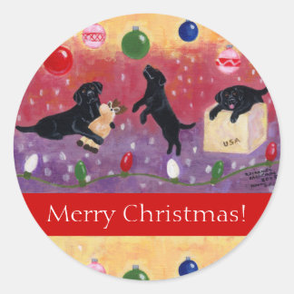 ブラックラブラドールレトリエバークリスマスステッカー ラウンドシール