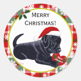 ブラックラブラドールレトリエバークリスマススノーフレーク ラウンドシール