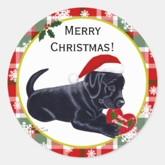 ブラックラブラドールレトリエバークリスマススノーフレーク ラウンドシール