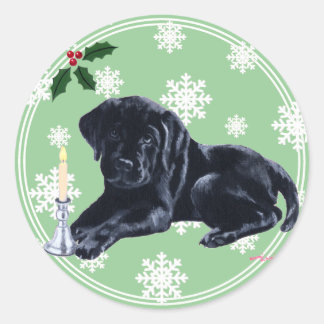 ブラックラブラドールレトリエバークリスマススノーフレーク ラウンドシール