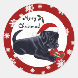 ブラックラブラドールレトリエバークリスマススノーフレーク ラウンドシール