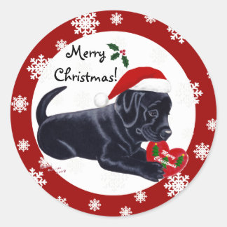 ブラックラブラドールレトリエバークリスマススノーフレーク ラウンドシール