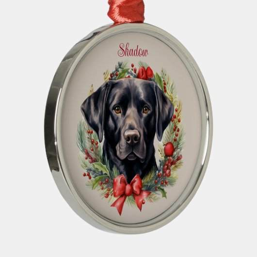ブラックラブラドールレトリエバークリスマスペット記念 メタルオーナメント (右)