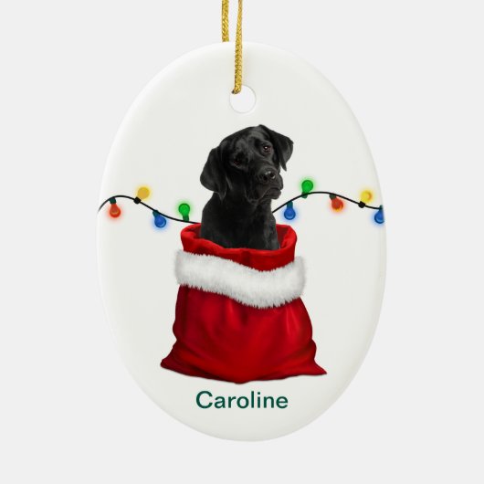 ブラックラブラドールレトリエバードグインホリデー抱き枕 セラミックオーナメント (裏面)