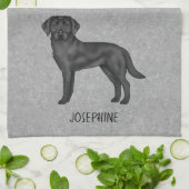 ブラックラブラドールレトリエバードッグと名前をカスタムするグレー キッチンタオル (折り畳み)