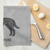 ブラックラブラドールレトリエバードッグと名前をカスタムするグレー キッチンタオル (四つ折り)