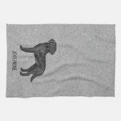 ブラックラブラドールレトリエバードッグと名前をカスタムするグレー キッチンタオル (横)