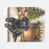 ブラックラブラドールレトリエバーパピードッグコージークリスマス フリースブランケット (正面(横))
