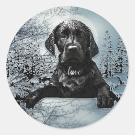 ブラックラブラドールレトリエバーパピーTシャツスローピル ラウンドシール