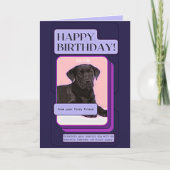 ブラックラブラドールレトリエバーパープルハッピーバースデー カード (正面)