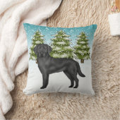 ブラックラブラドールレトリエバーブルースノーウィーウィンターフォレスト クッション (ブランケット)