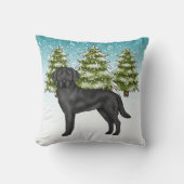 ブラックラブラドールレトリエバーブルースノーウィーウィンターフォレスト クッション (正面)