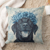 ブラックラブラドールレトリエバーブルーフローラ クッション (ブランケット)