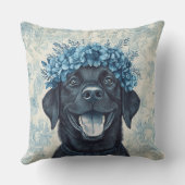 ブラックラブラドールレトリエバーブルーフローラ クッション (裏面)
