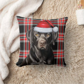 ブラックラブラドールレトリエバープレイドクリスマスホリデー クッション (ブランケット)