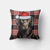 ブラックラブラドールレトリエバープレイドクリスマスホリデー クッション (裏面)