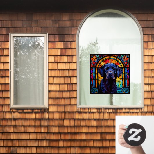 ブラックラブラドールレトリエバーペットフェイクステンドグラス ウィンドウサイン (ホームウィンドウ)