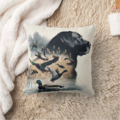 ブラックラブラドールレトリバーとアヒル クッション (ブランケット)