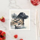 ブラックラブラドールレトリバーとアヒル スタンダードカクテルナプキン (インサイチュ)