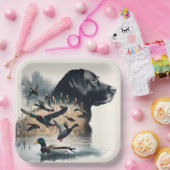 ブラックラブラドールレトリバーとアヒル ペーパープレート (パーティー)