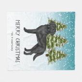 ブラックラブラドールレトリバーウィンターフォレストカスタム文字 フリースブランケット (正面(横))