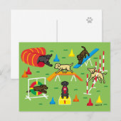 ブラックラブラドールレトリバー機敏性マンガ ポストカード (正面/裏面)