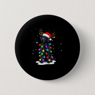 ブラックラブラドールレトリバー クリスマスイルミネーション 電飾リボン 缶バッジ
