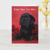 ブラックラブラドールレトリーバー子犬用グリーティングカード カード (黄色い花)