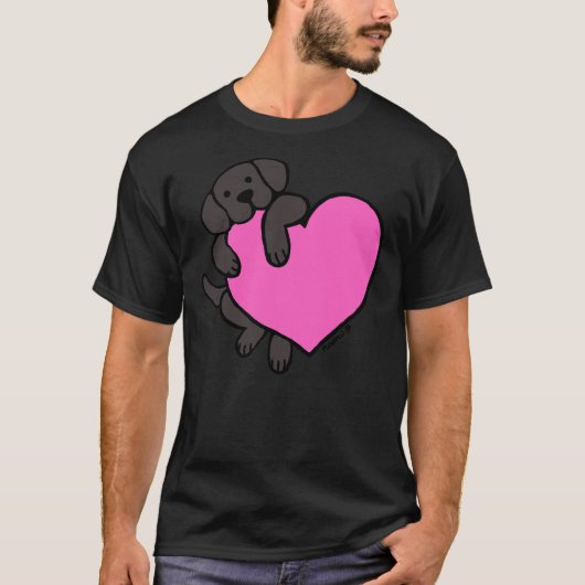 ブラックラブラドール及びピンクハート Tシャツ (正面)