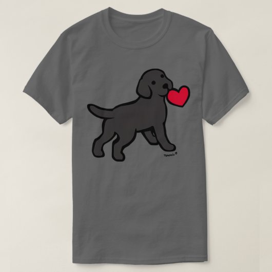 ブラックラブラドール子犬と小さなハート Tシャツ (デザイン正面)