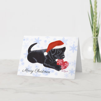 ブラックラブラドール子犬クリスマススノーフレーク シーズンカード