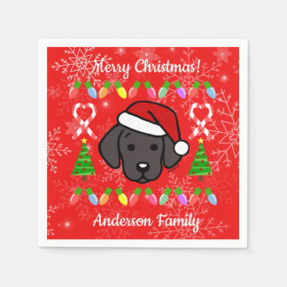ブラックラブラドール子犬クリスマスパターン スタンダードカクテルナプキン