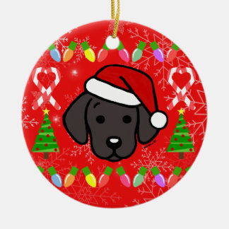 ブラックラブラドール子犬クリスマスパターン セラミックオーナメント
