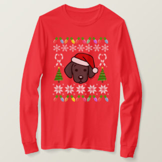 ブラックラブラドール子犬クリスマスパターン Tシャツ