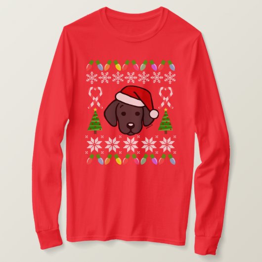 ブラックラブラドール子犬クリスマスパターン Tシャツ (デザイン正面)