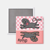 ブラックラブラドール子犬クリーン/ダーティ食洗機 マグネット (正面/裏面)