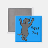 ブラックラブラドール子犬ハグ マグネット (正面/裏面)