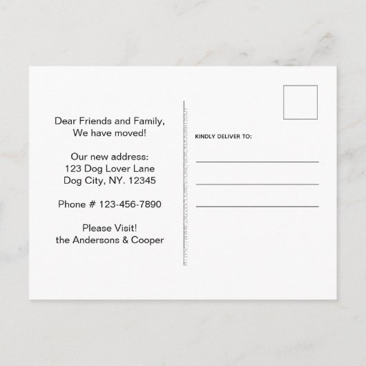 ブラックラブラドール引っ越しましたかわいい犬の動き 案内ポストカード (裏面)