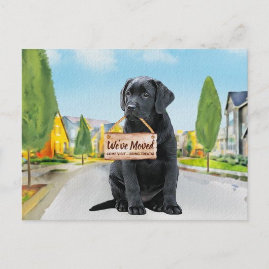 ブラックラブラドール引っ越しましたかわいい犬の動き 案内ポストカード (正面)