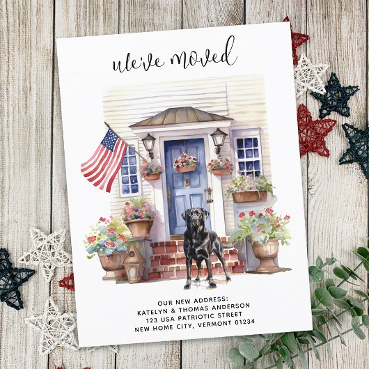 ブラックラブラドール愛国パーソナライズされた犬の移動 案内ポストカード