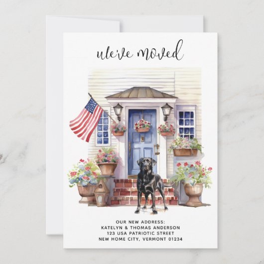 ブラックラブラドール愛国パーソナライズされた犬の移動 案内状 (正面)