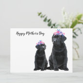 ブラックラブラドール母の日 – かわいい犬ママ子犬 シーズンカード (スタンド正面)