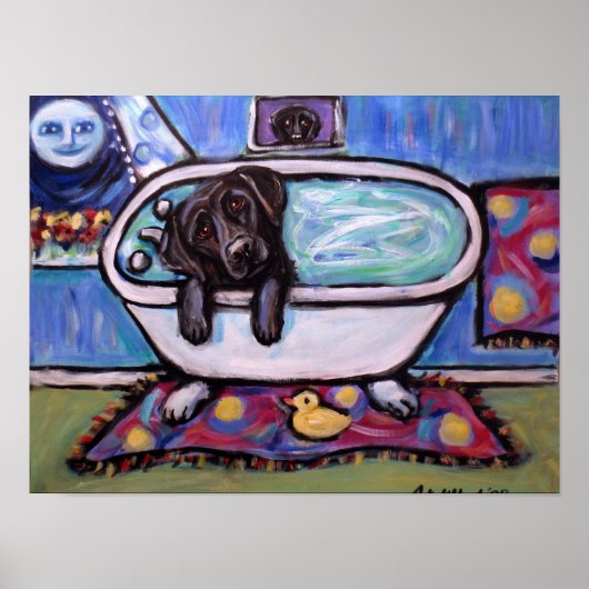 ブラックラブラドール浴槽 ポスター (正面)