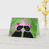 ブラックラブラドール犬のトロピカルバレンタインカード カード (黄色い花)